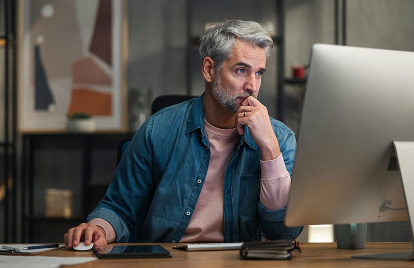 man reading email